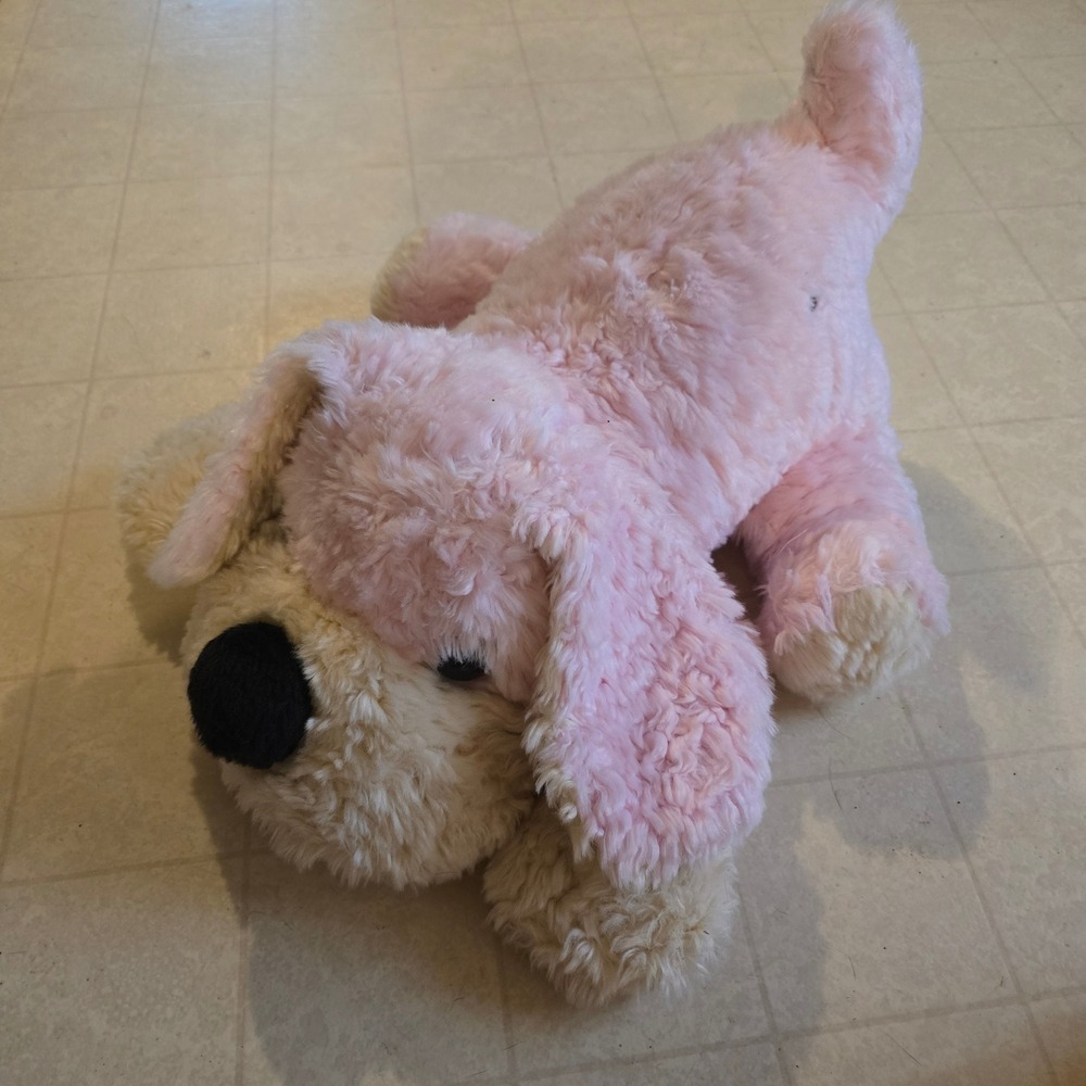 FAO Schwarz Dog Plush Medium Stuffed Animal Kids Pink Cream Shaggy Floppy Ears